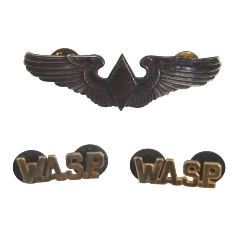 WWII USAAF Women's W.A.S.P. Wing & Collar Pins: WWII USAAF Women's W.A.S.P. Wing & 2 W.A.S.P. Collar Pins. Unmarked. Wings measure 2-5/8" L. Please be advised: This item has not been authenticated by an independent expert, and the seller makes no