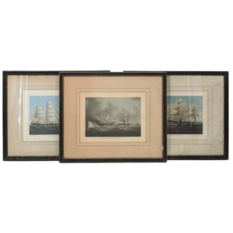 Grouping of Framed Maritime Engravings: Grouping of Three Framed Maritime Engravings. Two are after Samuel Walters (b 1811-1882) and the is by J.E. Baker. Frames measure 15-1/2" x 18-5/8". Condition: Toning and foxing to the paper.