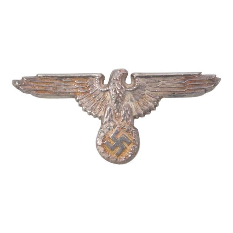 German WWII Waffen SS Cap Eagle Badge: German WWII Waffen SS Cap Eagle Badge. Marked RZM SS 360/44. Measures 1-1/4" x 2". Please be advised: This item has not been authenticated by an independent expert, and the seller makes no