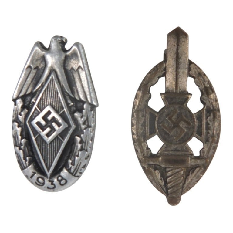 2 German WWII Hitler Youth Badges: 2 German WWII Hitler Youth Badges. Measures 1-1/4". Please be advised: This item has not been authenticated by an independent expert, and the seller makes no representations or guarantees concerning