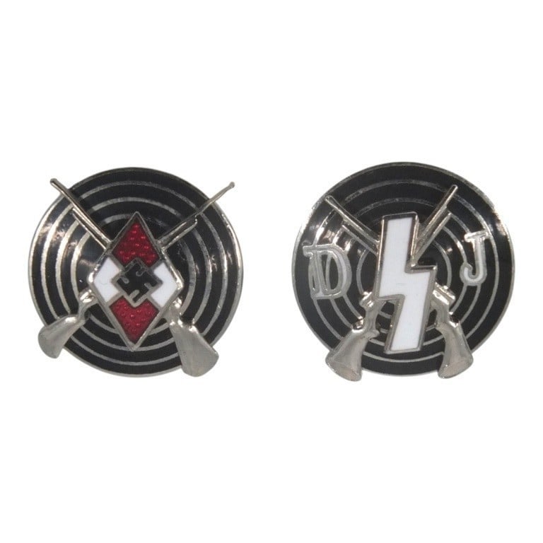 2 German Hitler Youth Marksmanship Badges: 2 German WWII Hitler Youth Marksmanship Badges. Measures 7/8". Please be advised: This item has not been authenticated by an independent expert, and the seller makes no representations or guarantees