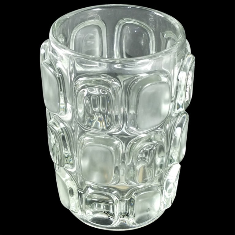 Vintage Bohemian Glass Vase: Vintage Bohemian Faceted Glass Vase. Factory Label on the base. Measures 7" x 5". Condition: Good Condition Estimate 50 - 150 Domestic shipping Third Party