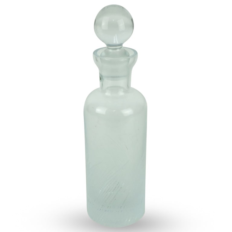 Vintage Shannon Crystal Decanter: Vintage Shannon Etched Crystal Decanter. Original label attached on the surface. Measures 13" x 3-1/2". Condition: Good condition. Estimate 20 - 100 Domestic shipping Third party