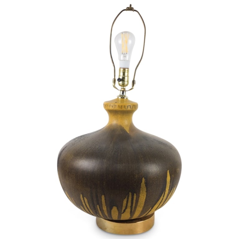 Large French Ceramic Lamp: Large French Glazed Ceramic Vase Presented as a Lamp. Overall measures 28-1/4" x 16". Condition: Foxing and toning to the paper. Estimate 80 - 300 Domestic shipping Third party