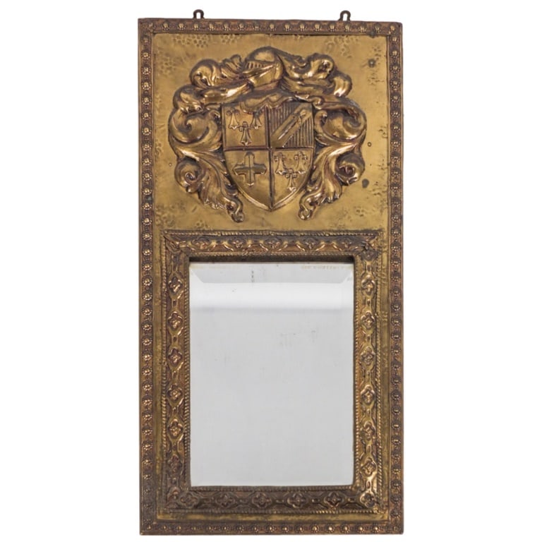 Vintage Renaissance Style Mirror: Vintage Renaissance Style Brass and Beveled Glass Mirror. Sight measures 9" x 6-3/8". Condition: Good condition. Estimate 50.00 - 150 Domestic shipping Third party