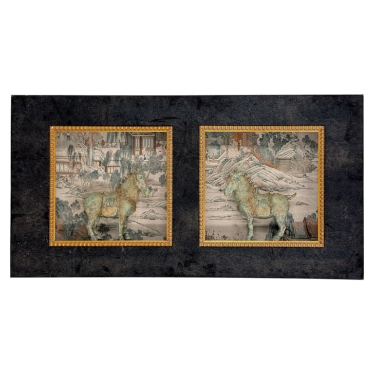 Framed Chinese Bronze Tang Style Horse Sculptures (1 of 4)