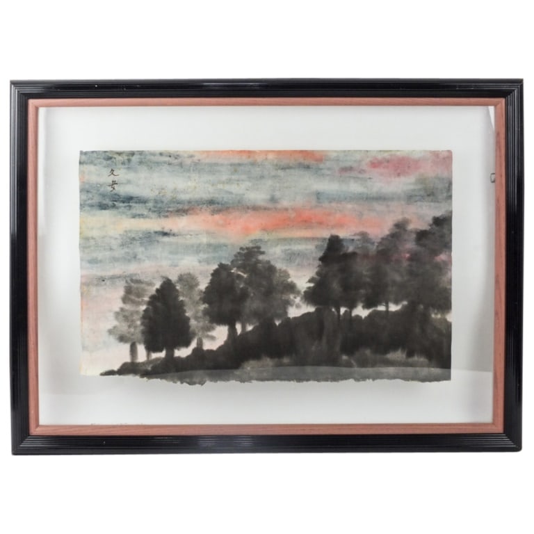 Antique Chinese Watercolor on Paper: Antique Chinese Watercolor on Paper of a Landscape Scene. Signed. Sheet measures 12-1/2" x 19-3/4". Frame measures 20" x 27-3/8". Condition: Good condition. Estimate 50 - 150 Domestic shipping Third
