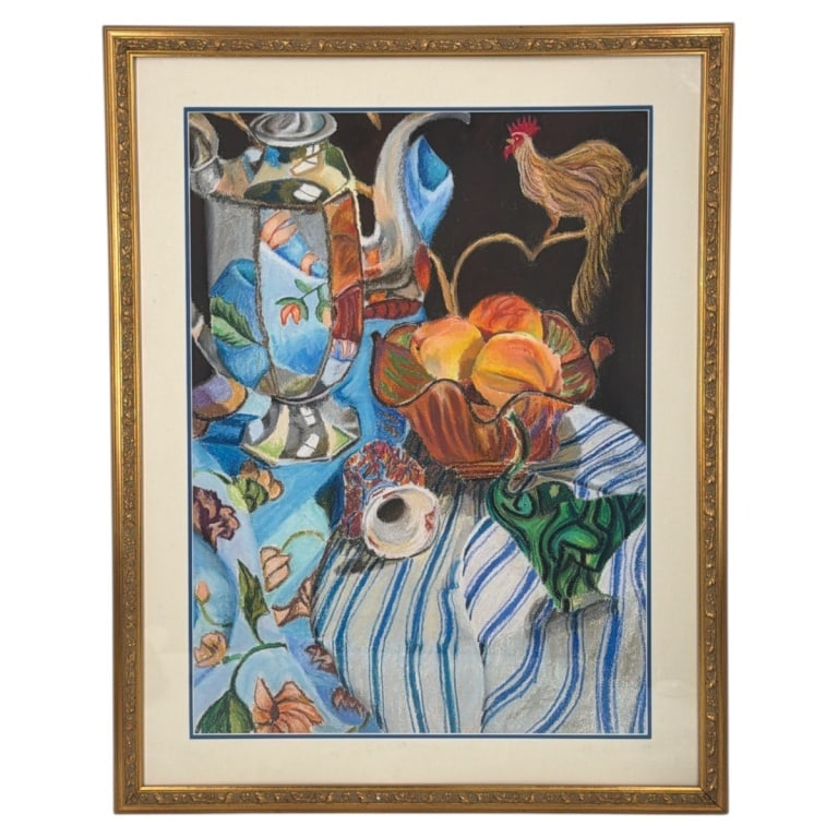 Modern Pastel on Paper "Still Life", Signed.: Modern Pastel on Paper "Still Life". Signed lower right Helen.....? and dated 1988. Framed, matted and presented under plexi-glass screen. Measures 27" x 19-1/2" (sight), frame measures 34-1/4" x