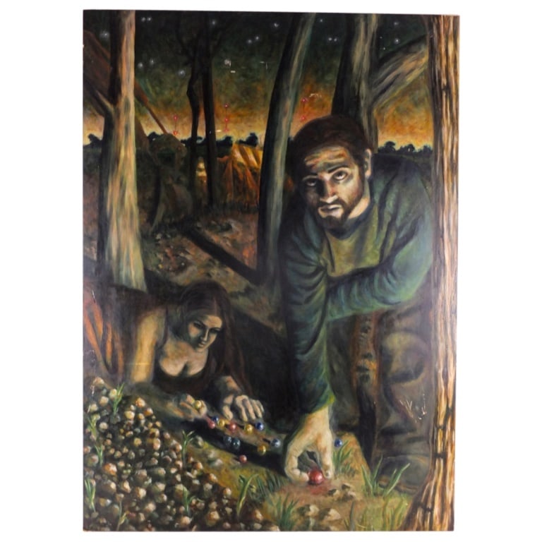 After: David Alfaro Siqueiros (1896 - 1974): After: David Alfaro Siqueiros (1896 - 1974) Oil on Wood Panel "Collecting Marbles" Unsigned. Measures 47" x 34". Condition: Good Condition Estimate 100 - 200 Domestic shipping Third Party