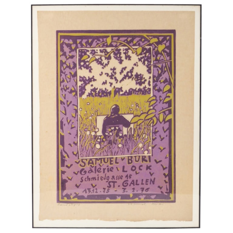Samuel Buri, Swiss (Born 1935): Samuel Buri, (Swiss, Born 1935) Lithograph on Paper "Galarie Lock" Signed and Inscribed on Lower Margin. Measures 20-5/8" x 15". Frame measures 22" x 16-1/2". Condition: Toning to the paper. Estimate
