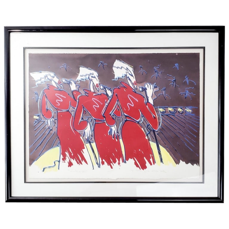 Rickey Jewell (R.J.) Hohimer, American (21st C.): Rickey Jewell (R.J.) Hohimer, American (21st century) Color Lithograph on Paper "Three Graces Singing Back Up..." Signed and Numbered 26/300. Measures 25" x 33-1/4". Frame measures 34-1/2" x 43".