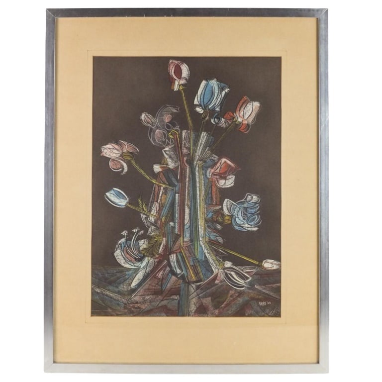 Paul Nabb MCM Pastel/Paper "Abstract Still Life": Paul Nabb, (American, 20th C) Mid Century Pastel on Paper "Abstract Still Life". Signed and Dated 1966. Sight measures 19-1/4" x 13-7/8". Frame measures 27" x 21". Condition: Good condition. Estimate