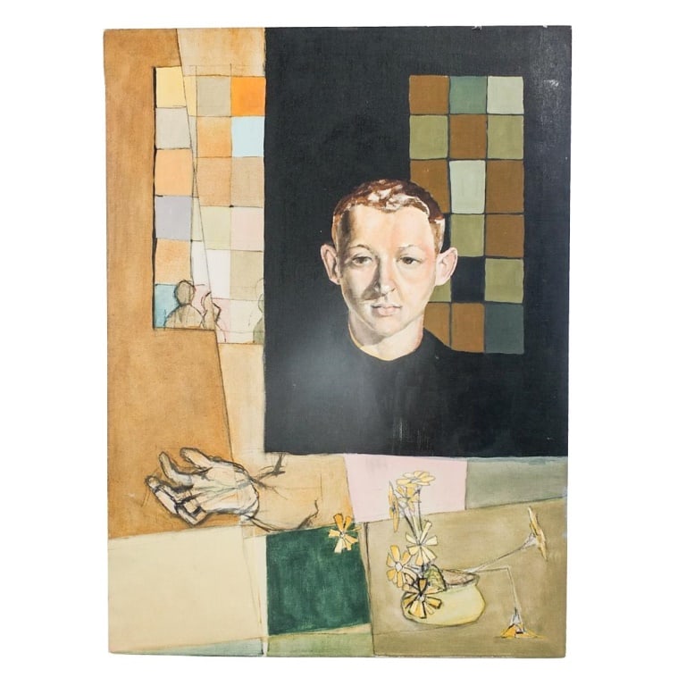Mid Century American School Oil on Canvas: Mid Century American School Oil on Canvas "Surrealist Portrait" Unsigned. Unframed and overall measures 38-1/8" x 27-3/4". Condition: Good condition. Estimate 100 - 300 Domestic shipping Third party