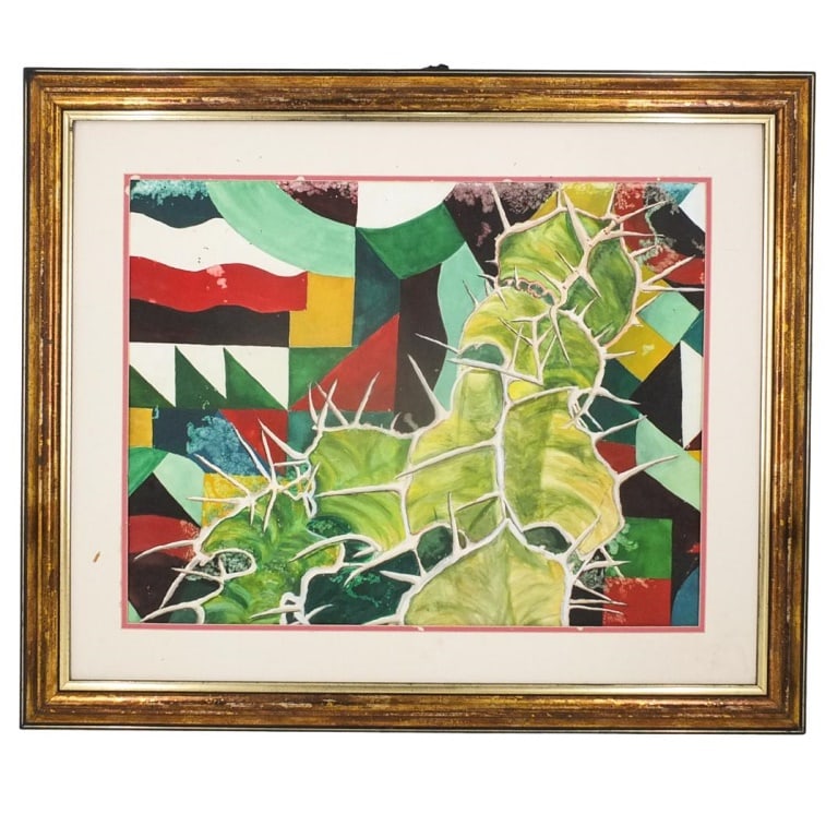 Mid Century American School Oil on Paper: Mid Century American School Oil on Paper "Abstract Scene" Unsigned. Sight measures 21" x 27-1/2". Frame measures 31-5/8" x 38-1/2". Condition: No glass cover. Estimate 50 - 150 Domestic shipping