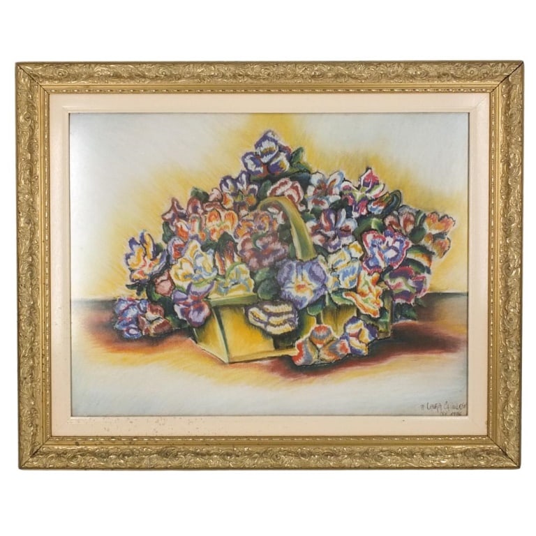 Laura Cassiello (20th Century): Laura Cassiello (20th Century) Pastel on Paper "Still Life" Signed and Dated 1996 Lower Right. Sight measures 19" x 25". Frame measures 25-1/8" x 31-1/4". Condition: Good condition. Estimate 50 - 150