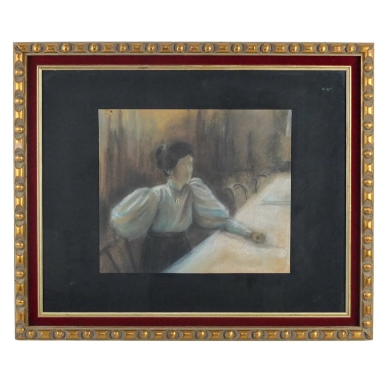 After: Mary Stevenson Cassatt (1844 - 1926): After: Mary Stevenson Cassatt, French / American (1844-1926) Pastel on Paper "Interior Scene of a Woman the Table" Unsigned. Sight measures 10-5/8" x 12-3/8". Frame measures 19-1/4" x 23- 1/4". Condit
