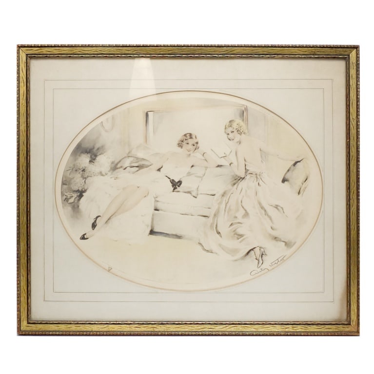 Anthony Victor Art Deco Lithograph "Playful, 1934": Anthony Victor (20th C European School) "Playful, 1934" Color Lithograph on Paper, Signed Lower Right. Copyright 1934 by Camilla Lucas NYC -USA. Triangular emblem with lettering lower left. Measures