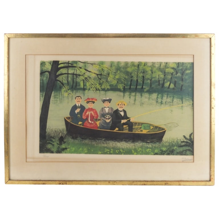 Fernand Boilauges, French (1891 - 1991): Fernand Boilauges, French (1891 - 1991) Lithograph on Paper "Family Boat Ride" Signed and Numbered 19/250. Sight measures 14-3/4" x 22-7/8". Frame measures 20-3/4" x 28-3/4". Condition: Heavy toning