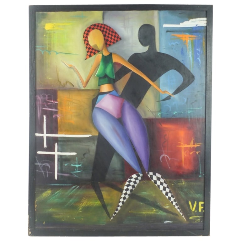 Vassily Fedulov Oil/Canvas "Dances with Shadows": Vassily Fedulov (20th Century) Oil on Canvas "Dances with Shadows" Signed Lower Right. Presentation inscription en verso. Measures 28" x 22". Frame measures 29-1/8" x 23". Condition: Good condition.
