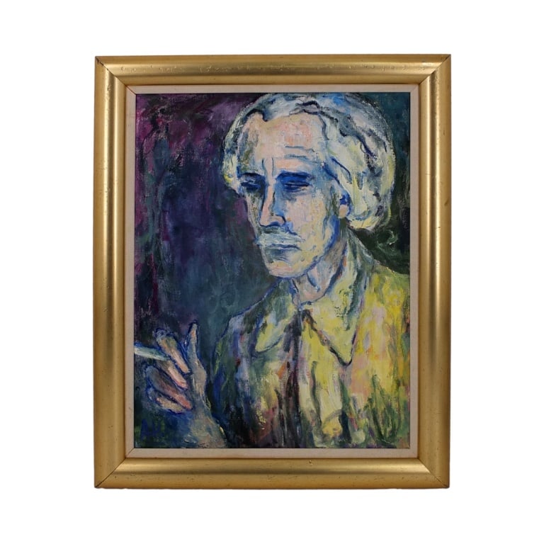 Vintage Expressionist Oil/Canvas Portrait of a Man: Vintage Mid Century Expressionist Oil on Canvas "Portrait of a Man". Initialed lower left 'A.H.' Measures 24" x 18", frame measures 28-5/8" x 22-1/2". Condition: Good condition. Estimate 40 - 80