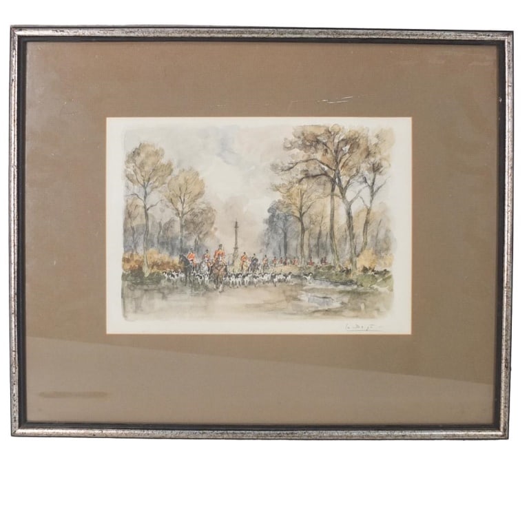 Antoine de La Boulaye Lithograph "The Hunt": Paul Antoine de la Boulaye, French (Born 1951) Lithograph on Paper "The Hunt" Signed Lower Right. Sight measures 10" x 14". Frame measures 19" x 23-1/2". Condition: Good Condition Estimate 40 - 80