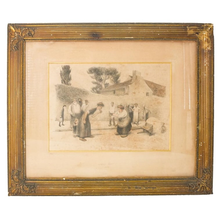 Jean Veber, French (1864 - 1928): Jean Veber, French (1864 - 1928) Lithograph on Paper "The Argument" Signed and Numbered 24 of 200. Sight measures 11-3/4" x 16-1/4". Frame measures 23-1/2" x 28". Condition: Foxing and toning to the
