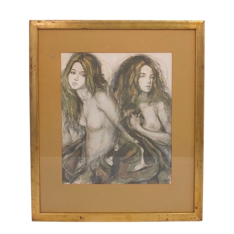 Sheldon Schoneberg Offset Lithograph "2 Women": Sheldon Schoneberg (American, 1926-2012) Offset Lithograph "2 Women". Facsimile signature. Framed and under glass. Measures 15-1/4" x 12-1/2" (sight), frame 23-1/2" x 20". Condition: Good condition.