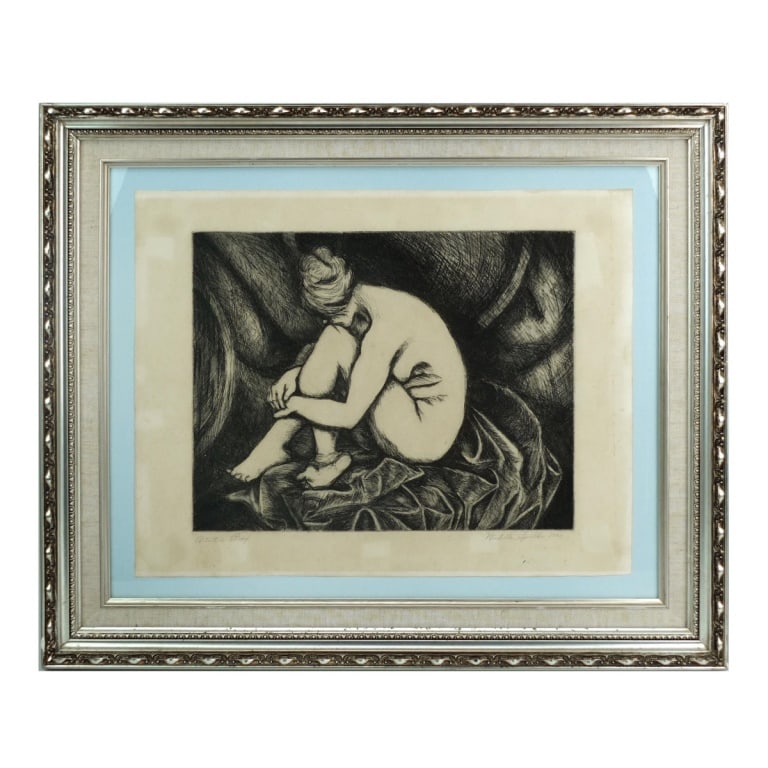 Michelle Speckler AP Etching "Nude Portrait": Michelle Speckler (20th Century) Artist Proof Etching on Paper "Portrait of a Nude" Signed and Dated 1968. Sight measures 10-3/4" x 13-1/2". Frame measures 20-1/4" x 24-1/4". Condition: Good