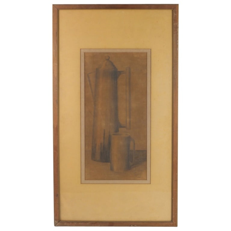 Wilfred Quiles Pencil Drawing/Paper "Still Life": Wilfred Quiles (20th Century) Drawing on Paper "Still Life Table Top Items" Signed and Dated 1979 Lower Right. Sight measures 16-3/8" x 7-7/8". Frame measures 29" x 16-1/4". Condition: Toning or in