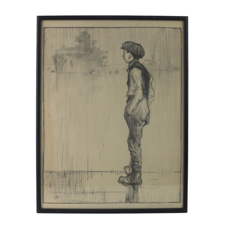 Frank Brangwyn, American (1867 - 1956): Frank Brangwyn, American (1867 - 1956) Lithograph on Paper "Young Boy" Pencil Signed Lower Right. Sight measures 19-1/4" x 14-1/2". Frame measures 20-1/8" x 15-3/8". Condition: Good condition.