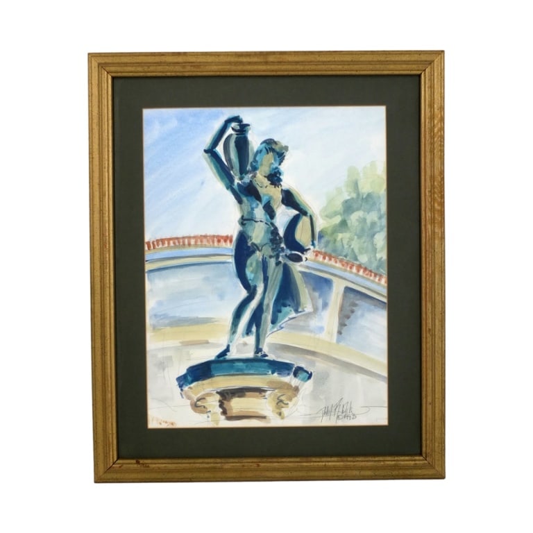 Modern Impressionist Watercolor "Lady Abundance": Modern Impressionist Pencil & Watercolor on Paper "Lady Abundance". Signed 'Delia R. Noah???" and dated 1993 lower right.. Framed, matted and presented under glass screen. Measures 16-1/4" x 12-1/4"