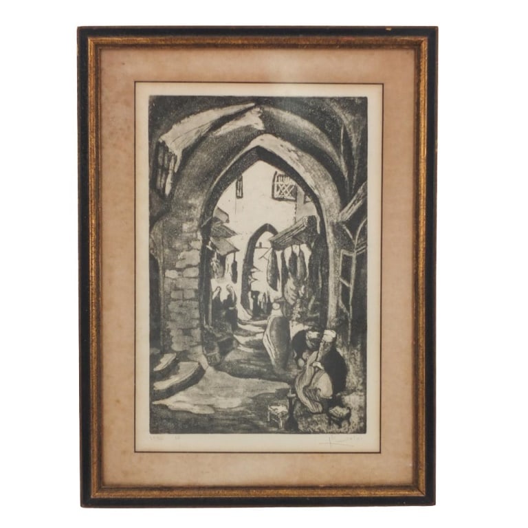 Mid Century Judaica Etching on Paper (1 of 4)