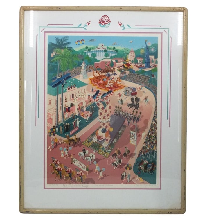 Melanie Taylor Kent (21st century): Melanie Taylor Kent, American (21st century) Artist Proof Serigraph on Paper "Rose Parade Centennial" Signed and Presentation Inscription on Lower Margin. Sight measures 31" x 23". Frame measures
