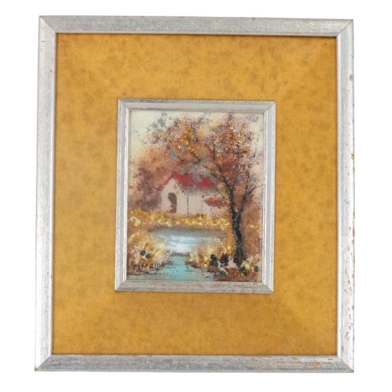 Rafael Esterida (20th Century) Enamel Plaque: Rafael Esterida (20th Century) Framed Enamel over Copper Plaque. Signed lower right. Sight measures 5" x 3-3/4". Frame measures 10" x 8-7/8". Condition: Good Condition Estimate 50 - 150 Domestic