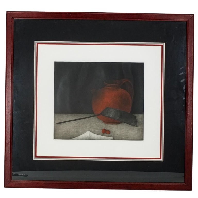 Tomoe Yokoi (Born 1943): Tomoe Yokoi, Japanese (Born 1943) Etching on Paper "Pan and Jar" Signed and Numbered III-CXX. Measures 17 x 18-1/2. Frame measures 26-5/8" x 28-1/4". Condition: Good Condition Estimate 100 - 300