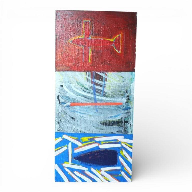Possibly Daniel Cleese Oil on Canvas "Abstract": Possibly Daniel Cleese, American (20th C) Oil on Canvas "Abstract". Unsigned. Unframed. Measures 48" x 22". Estimate 100 - 300 Domestic shipping Third Party