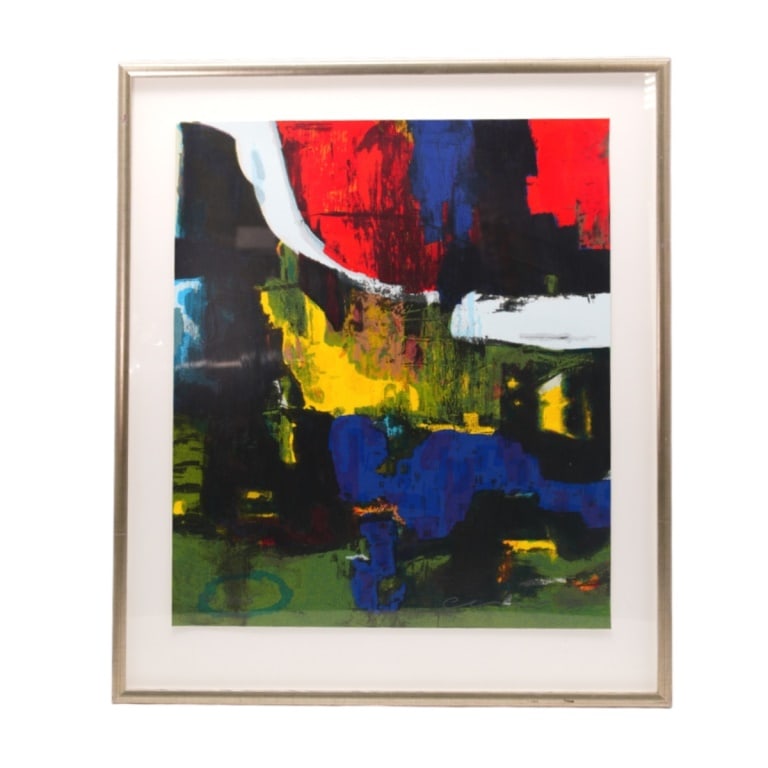 Sergei Sviatchenko Lithograph Abstract Composition: Sergei Sviatchenko, Ukrainian (b. 1952) Color Lithograph "Abstract Composition". Pencil signed and numbered 33/125. Framed and presented under glass screen. Full sheet measures 26-1/2" x 23", frame