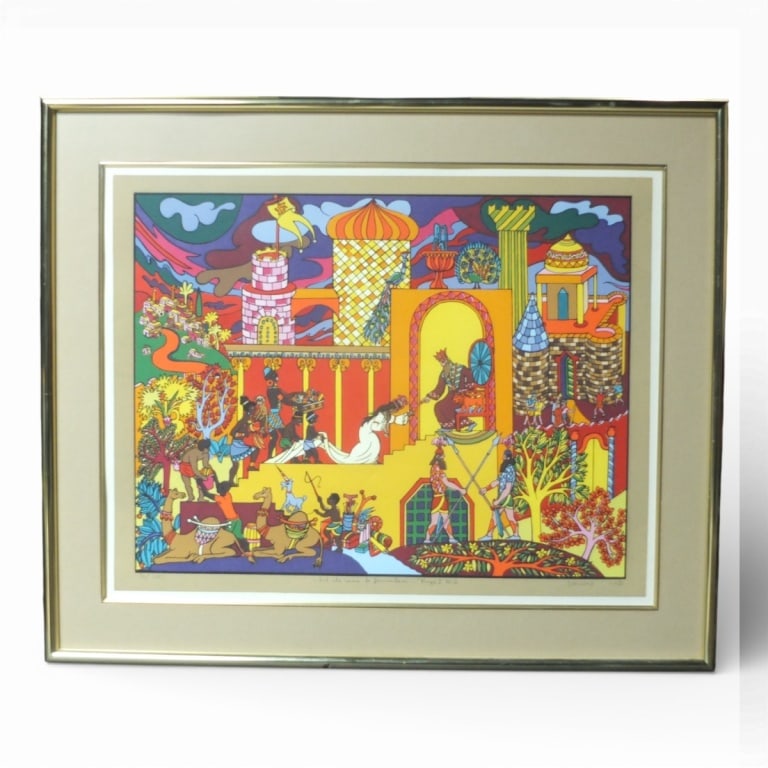 Shlomo Katz Lithograph "The Four Questions": Shlomo Katz, Polish/Israeli (1937 - 1992) Lithograph "The Four Questions" from the portfolio "Haggadah of Passover". Signed, inscribed and numbered 16/100 in pencil. Framed matted and presented under 