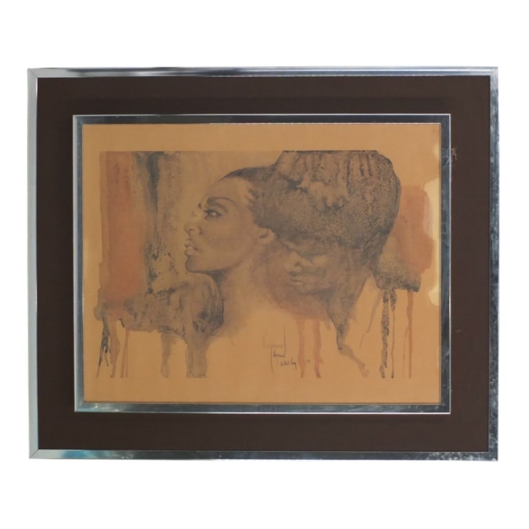Artists Proof Color Lithograph, Signed Raymond: Artists Proof Color Lithograph "Study of Faces". Signed Raymond '75 in pencil lower center. Framed, matted and presented under glass screen. Measures 17-1/4" x 22" (sight), frame measures 24-1/2" x 29