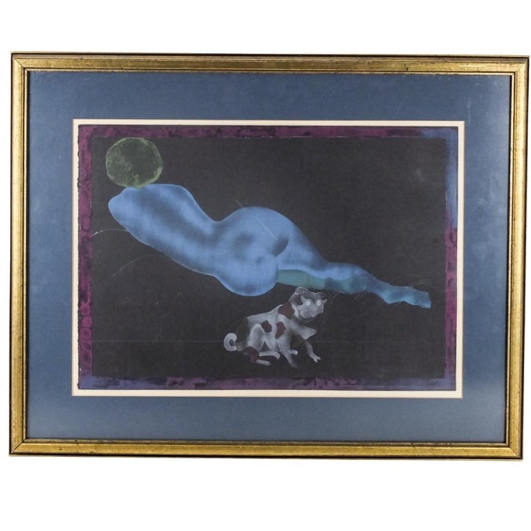 Carlo Guarienti, Italian (1923 - 2023): Carlo Guarienti, Italian (1923 - 2023) Artist Proof Lithograph on Paper "Nude with Dog" Signed in Pencil and Marked P.A. on the Lower Margin. Sight measures 13-1/2" x 19-1/2". Frame measures 21" x 26-