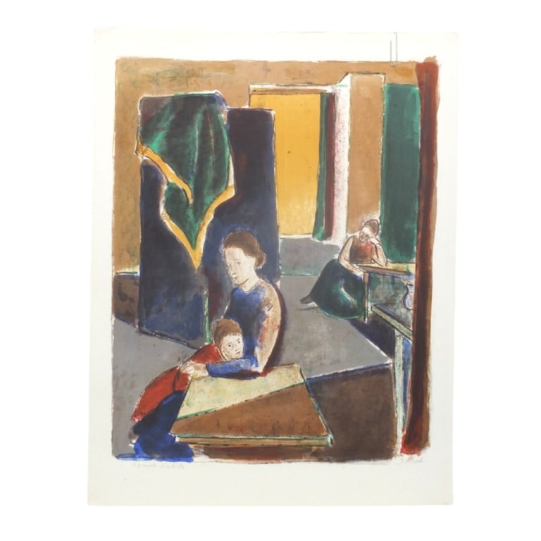 Joseph Floch Color Lithograph "Mother & Child": Joseph Floch, Austrian (1895 - 1977) Artist Proof Color Lithograph on BFK Rives Paper "Mother and Child" Signed. Unframed. Sheet measures 26" x 19-3/4". Condition: Good condition Estimate 40 - 80