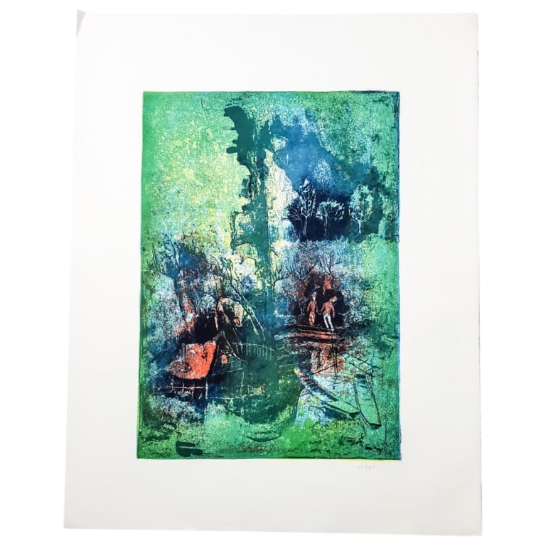 Hoi Lebadang Color Lithograph, Couple on the Docks (1 of 2)
