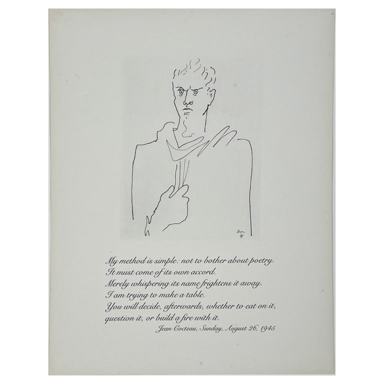 Jean Cocteau Etching "Le Comte d'Orgel VIII": Jean Cocteau, French (1889 - 1963) "Le Comte d'Orgel VIII" Etching on Paper, Signed in the Plate. Inscribed below the subject. Unframed and mounted on a Cardboard Backing. Sight measures 8-1/4" x 6".