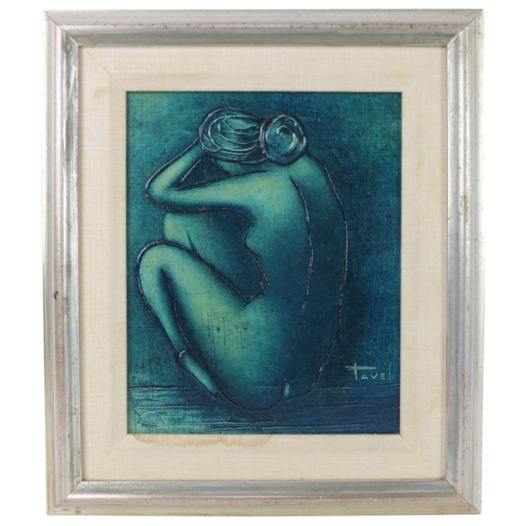Pavel (20th C.) Oil on Canvas: Pavel (20th Century) Oil on Canvas "Nude" Signed Lower Right. Measures 10-1/8" x 8-1/8". Frame measures 14-3/8" x 12-1/2". Condition: Good condition. Estimate 50 - 150 Domestic shipping Third party