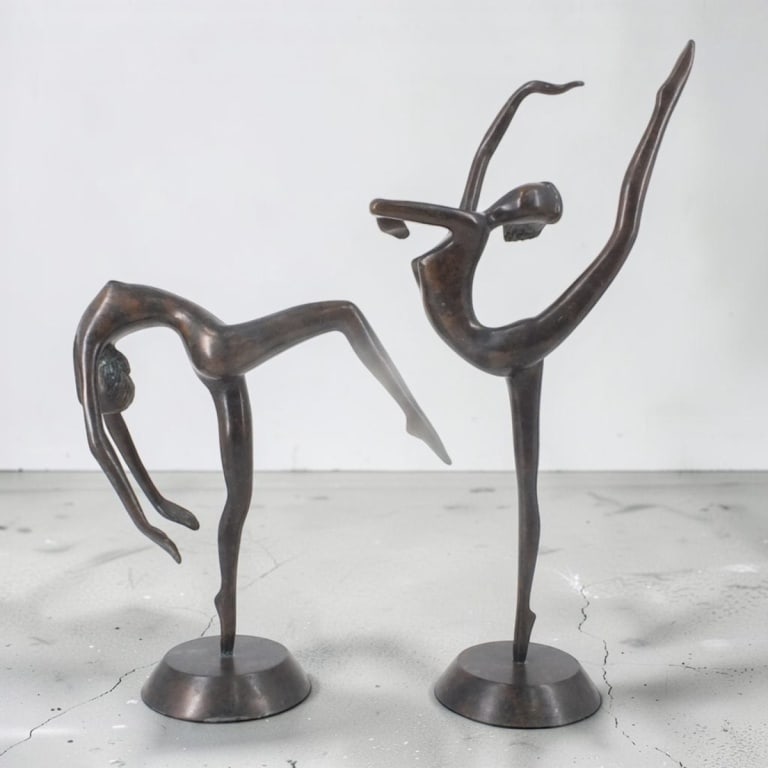 Pair Modern Abstract Bronze Figures "Dancers": Pair Modern Abstract Bronze Figures "Dancers". Unsigned. Measures 16-1/2" H and 10-1/2" H. Condition: Good condition. Estimate 200 - 400 Domestic shipping Third Party