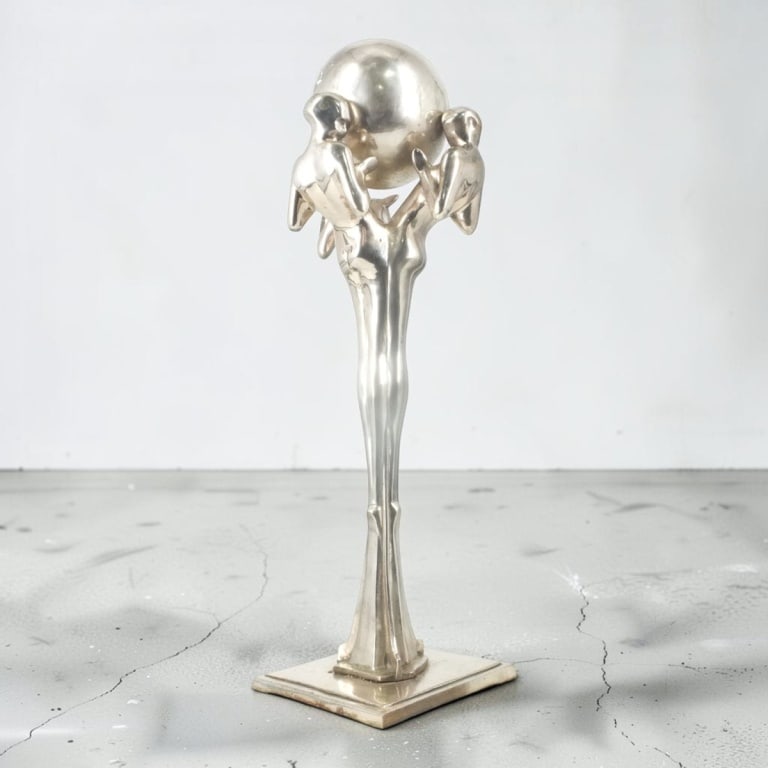 Attr: Frankart "Three Graces" Patinated Sculpture: Attributed to: Frankart Art Deco Patinated Sculpture "Three Graces", Unsigned. Measures 24-1/2" H x 8" W. Condition: Light wear to patina or in good condition. Estimate 300 - 500 Domestic shipping
