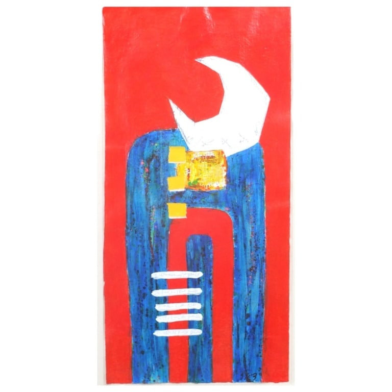 Modern Acrylic on Paper "Abstract Composition" - 2