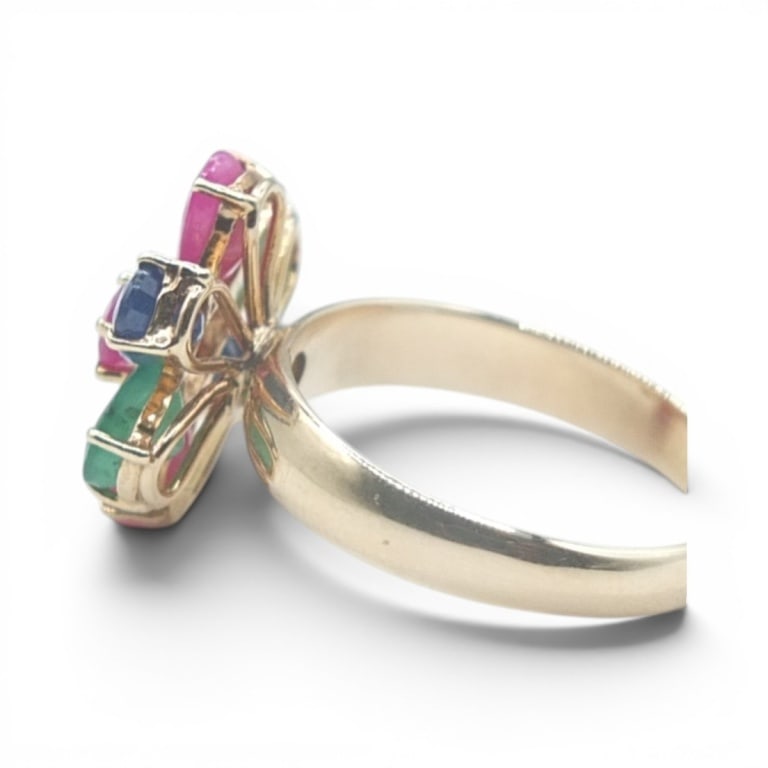 Vintage 14K Ruby, Emerald & Sapphire Ring - 2