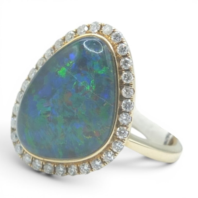 14K Diamond & Opal Ring