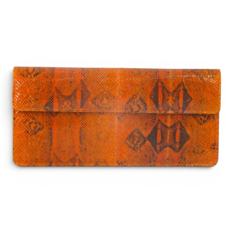 Sabbai Orange Python Snakeskin Clutch Evening Bag - 2
